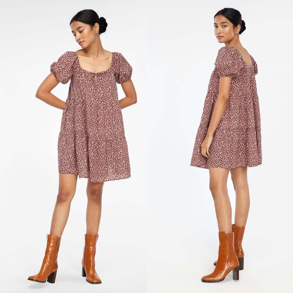 Lacausa playa mini dress Cocoa Magic Mushroom tiered babydoll style Sz Small